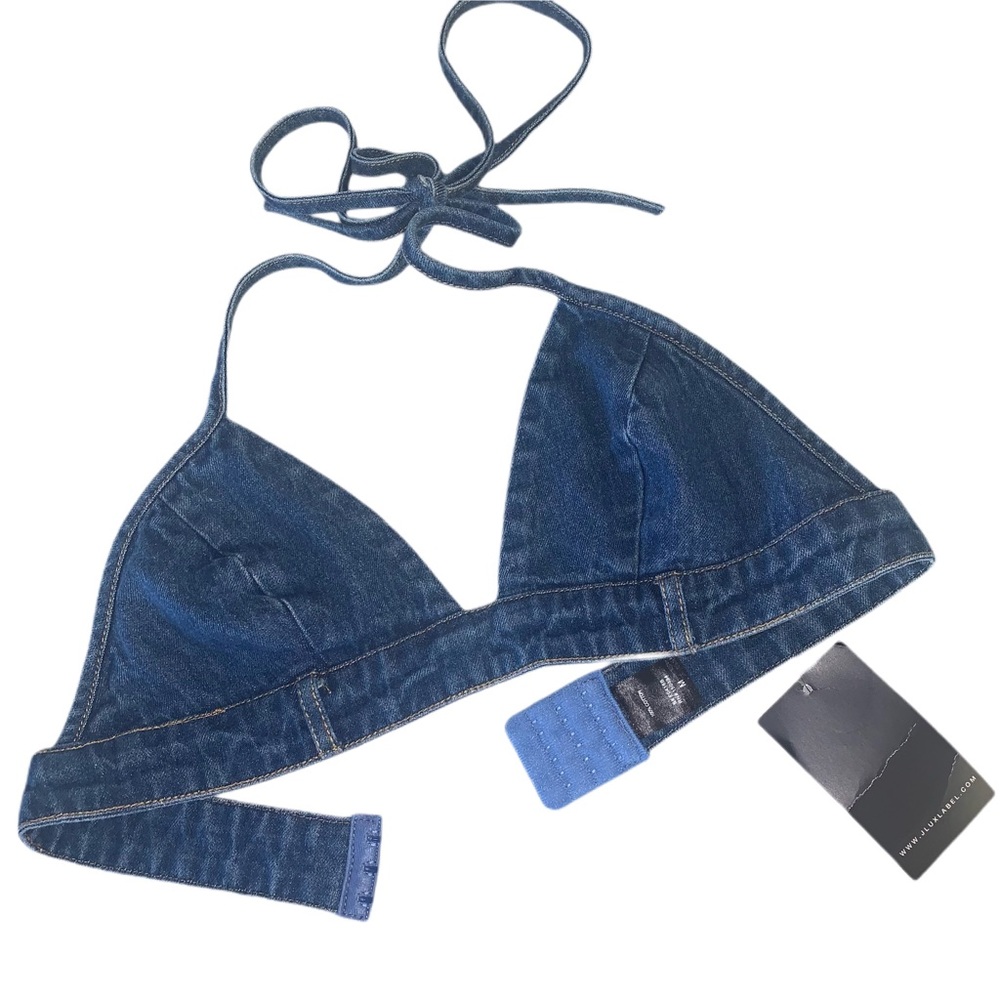 JLux Label denim bralette bandeau halter NWT